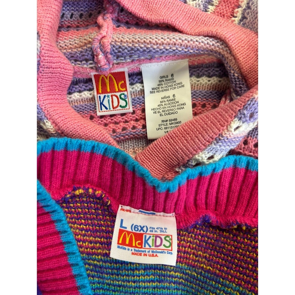 McKIDS Vintage 90s Sweater Bundle Girls 6 6X Neon Geometric Striped Cardigans - Picture 7 of 9